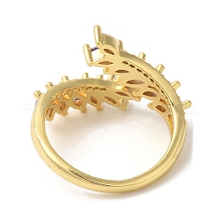 Leaf Brass Micro Pave Cubic Zirconia Open Cuff Rings&nbsp;RJEW-U008-05B-G