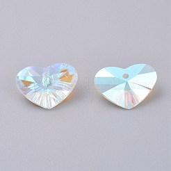 ガラスラインストーンチャーム  多面カット  ハート  クリスタルのきらめき  12x17x8mm  穴：2mm&nbsp;RGLA-A024-G02-001SI