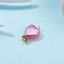 環境に優しい透明アクリルチャーム  合金パーツ  ハート  アンティーク黄金  14x8x4mm  穴：2mm&nbsp;PALLOY-JF00749-02