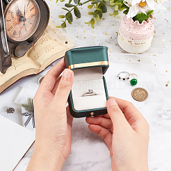 レザーリングギフトボックス  内側のベルベットと  結婚式のための  ジュエリー収納ケース  正方形  濃い緑  5.8x5.8x4.8cm  内径：48x44mm&nbsp;CON-GF0002-10A