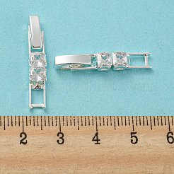 真鍮パヴェクリアキュービックジルコニア時計バンドクラスプ  長持ちメッキ  カドミウムフリー＆鉛フリー  銀  長さ27mm  リンク：23x4.8x4mm  穴：3x4mm  クラスプ：10x3x4mm&nbsp;KK-Q804-26S
