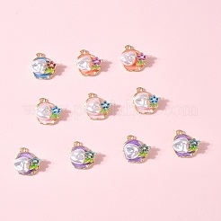 10本合金エナメルペンダント  ABSの模造パールと  花とオーバル  ラックめっき  長持ちメッキ  鉛フリー＆カドミウムフリー＆ニッケルフリー  ゴールドカラー  ミックスカラー  26.5x20.5x8.5mm  穴：3mm&nbsp;ENAM-FS0003-24