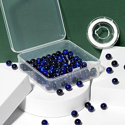 100個8mmナチュラルタイガーアイラウンドビーズ  10mの弾性水晶糸付き  DIYストレッチブレスレット作成キット用  染め  ブルー  8mm  穴：1mm&nbsp;DIY-LS0002-26