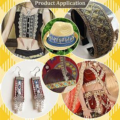 エスニック風ポリエステルリボン  刺繍入りの織りリボン  スパンコール  ライトブルー  1-5/8インチ（40mm）&nbsp;OCOR-WH0003-083A
