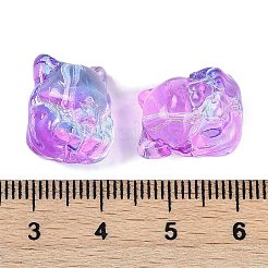 透明スプレーペイントガラスビーズ  キツネ  紫色のメディア  15x14x13.5mm  穴：1.2mm&nbsp;X1-GLAA-H035-01I