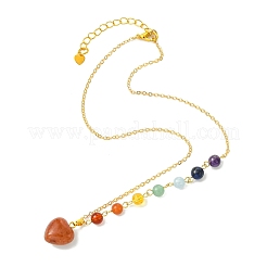 Chakra Natural Mixed Stone Heart Pendant Brass Cable Chain Necklaces for Women&nbsp;NJEW-JN06267