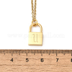 304ステンレススチールローロチェーンペンダントネックレス  女性用・男性用南京錠ネックレス  文字付きロック  U字  17.64インチ（44.8cm）&nbsp;NJEW-S444-01G-21