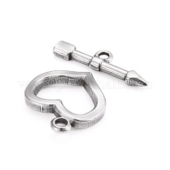 変色しにくい304ステンレススチールのトグル留め具  ハート＆矢印  ステンレス鋼色  リング：20x18x3mm  穴：2mm  バー：23.5x6.5x2.5mm  穴：1.8mm&nbsp;STAS-D142-02A-P