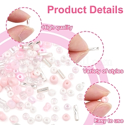 ガラスシードビーズ2セット  混合図形  DIY ネックレス ブレスレット アクセサリー  ピンク  2.5~7.5x2~4.5x2~4.5mm  穴：0.8~1.4mm&nbsp;DIY-FS0008-27C