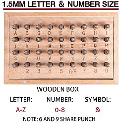 鉄シールスタンプ  文字a〜z入り  番号0~8とアンパサンド  ブラック  60x6mm  文字と数字：5mm  36個/箱&nbsp;AJEW-PH0016-41