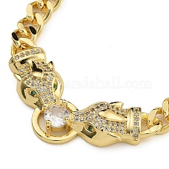 Brass Micro Pave Cubic Zirconia Leopard Pendant Twisted Chain Necklaces&nbsp;NJEW-K385-01B-01