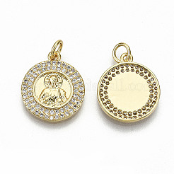 真鍮マイクロパヴェクリアキュービックジルコニアペンダント  丸カン付き  ニッケルフリー  聖者とフラットラウンド  16KGP本金メッキ  17.5x15x2mm  丸カン：5x0.8ミリ  3.4mm内径&nbsp;ZIRC-S067-128-NF