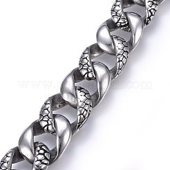 304ステンレススチールブレスレット  バヨネット留め金付き  アンティークシルバー  9インチ（23cm）  18x6mm&nbsp;BJEW-L631-17A