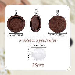 25Pcs 5 Colors Wooden Pendant Cabochon Settings&nbsp;WOOD-GA0001-92