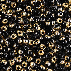 半メッキガラスビーズ6/0個  ツートン  丸い穴  ロンデル  ゴールド  4x3mm  穴：1.4mm  約7142個/ポンド&nbsp;SEED-N008-04A