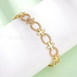 女性用304ステンレススチールカフバングル  クロス＆オーバル  イオンプレーティング（ip）  18KGP本金メッキ  3/8インチ（0.9cm）  内径：1-5/8x2-1/4インチ（4.2x5.7cm）&nbsp;BJEW-G749-02G
