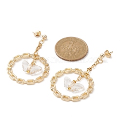アクリル蝶合金リングダングルスタッドピアス  304ステンレススチールロングドロップイヤリング  ゴールドカラー  58.5x32.5mm&nbsp;EJEW-JE05332