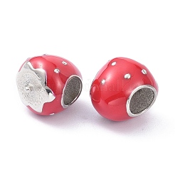 304ステンレススチールヨーロピアンビーズ  エナメル  大穴ビーズ  苺  ステンレス鋼色  12x11x10mm  穴：5x4.5mm&nbsp;STAS-P291-05P