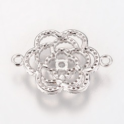 フラワー真鍮製マイクロパヴェキュービックジルコニアコネクター  プラチナ  18x25.5x5mm  穴：1.5mm&nbsp;ZIRC-I017-05P