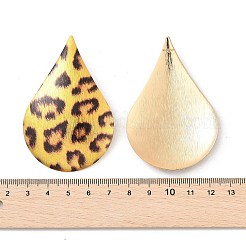 ヒョウ柄合金ダングルスタッドピアス  ゴールドカラー  ティアドロップ  69x45mm&nbsp;LS-EJEW-K304-01E-G