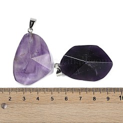 天然石アメジストペンダント  鉄とベイルにスナップ  多面カット  ナゲット  34.5~50x23.5~31x10.5~13mm  穴：7.8x3mm&nbsp;G-C140-06C