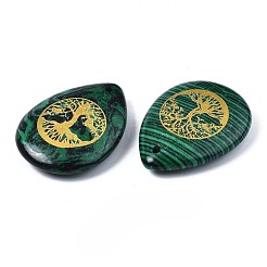合成マラカイトペンダント  生命の木の模様と涙  32~33.5x25~26x6.5~7.5mm  穴：2mm  6個/袋&nbsp;G-T122-71G