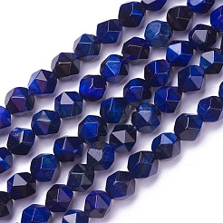 天然石タイガーアイビーズ連売り  染め  多面カットラウンド  ミッドナイトブルー  5.5~6x5~6mm  穴：0.8mm  約64~66個/連  15.3インチ（39cm）&nbsp;G-P424-A01-6mm