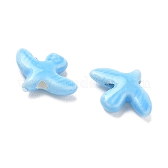 手作りの陶器ビーズ  平和の鳩  光沢釉の磁器  空色  17~17.5x13.5~14x4.5~5mm  穴：1.6~1.8mm&nbsp;PORC-D013-01H