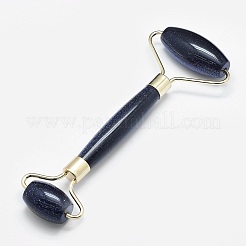 Synthetic Blue Goldstone Brass Face Massager&nbsp;MRMJ-G008-01G