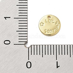 真鍮製チャーム  フラットラウンド  幸運の星という言葉  18KGP本金メッキ  8x1mm  穴：1mm&nbsp;KK-C078-01A-G