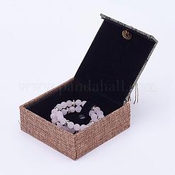 木製のブレスレットボックス  リネンとナイロンコードのタッセル付き  長方形  スレートグレイ  10x10x3.7cm&nbsp;OBOX-K001-01C