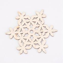 未染色の天然木製ビーズ  スノーフレーク  クリスマスのテーマ  アンティークホワイト  100x110x2.5mm  穴：6.5mm&nbsp;WOOD-K005-17