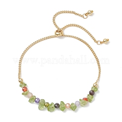 Natural Peridot Chip & Cubic Zirconia Bead Slider Bracelets for Women&nbsp;BJEW-JB13284