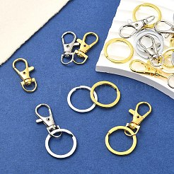合金製回転式ロブスター クロー クラスプとスプリット キー リング ファインディング キット  プラチナ·ゴールデン  25~35x2~13mm  穴：8.5mm&nbsp;DIY-YW0011-82