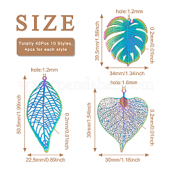 40Pcs 10 Styles Ion Plating(IP) 201 Stainless Steel Filigree Pendants&nbsp;STAS-BY0001-06