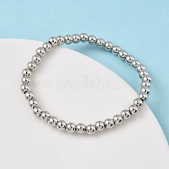 Brass Round Beaded Stretch Bracelets for Men Women&nbsp;BJEW-B148-05C-P
