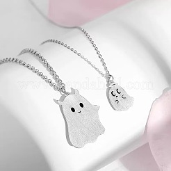 ハロウィン用合金製ゴーストペンダントカップルネックレスセット（ユニセックス）  プラチナ  17.72インチ（45cm）  約2個/セット&nbsp;WGE9DE0-01