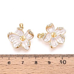 スプレー塗装された真鍮のパヴェキュービックジルコニアペグベイル  片穴パーツ用  花  ホワイト  19x20x8.5mm  穴：4.5mm  ピン：0.8mm&nbsp;KK-T072-29G