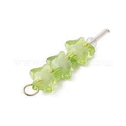 アクリル＆ガラスペンダント  304ステンレススチール製金具付き  スター  ゴールドカラー  41.5~42x11x7mm  穴：4x3.5mm&nbsp;PALLOY-JF03523