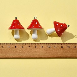 不透明樹脂ペンダント10個  きのこチャーム  レッド  34~36x22~26x22~26mm  穴：2mm&nbsp;RESI-FS0001-63