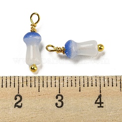 キノコのガラスチャーム  18KGP本金メッキ真鍮製パーツとともに  藤紫色  14~14.5x4~4.5mm  穴：1.6mm&nbsp;KK-C046-02D