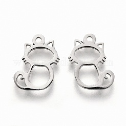 変色しにくい304ステンレススチールチャーム  レーザー切断  猫の形  ステンレス鋼色  12x8x1mm  穴：1.2mm&nbsp;STAS-I151-08P