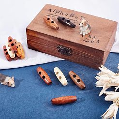天然木製ボタン  ホーントグルボタン  2穴  アクセサリー縫製用  ミックスカラー  40x11mm  穴：6mm  5色  20個/カラー  100個/袋&nbsp;WOOD-NB0001-35