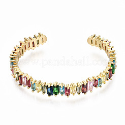 Brass Micro Pave Cubic Zirconia Cuff Bangles&nbsp;BJEW-S142-012-NF