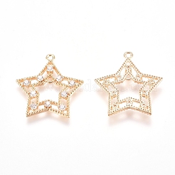 真鍮製マイクロパヴェキュービックジルコニアペンダント  スター  透明  18KGP本金メッキ  21x20x2mm  穴：1.2mm&nbsp;KK-I660-10G