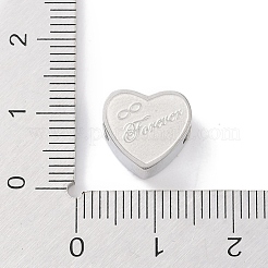 変色しにくい304ステンレススチール製ヨーロピアンビーズ  大穴ビーズ  言葉の心はあなたを愛しています  ステンレス鋼色  10.5x12x6mm  穴：4.5mm&nbsp;STAS-K286-04A-P