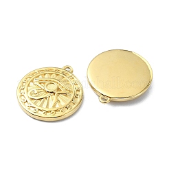 304ステンレスペンダント  フラットラウンド、ホルスの目チャーム付き  14KGP本金メッキ  20x18x3mm  穴：1.2mm&nbsp;STAS-L022-347G