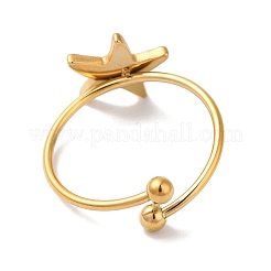 Ion Plating (IP) 304 Stainless Steel Starfish Open Cuff Rings for Women&nbsp;RJEW-M167-08A-G