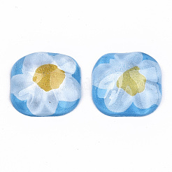 半透明のアクリルカボション  花模様の正方形  ライトスカイブルー  24.5x24.5x8.5mm&nbsp;KY-T022-13