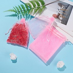 ドローストリング付きオーガンジーギフトバッグ  結婚披露宴クリスマスの好意ギフトバッグ  ポプリ用オーガンジーポーチ  ピンク  18x13cm&nbsp;X-OP-R016-13x18cm-02